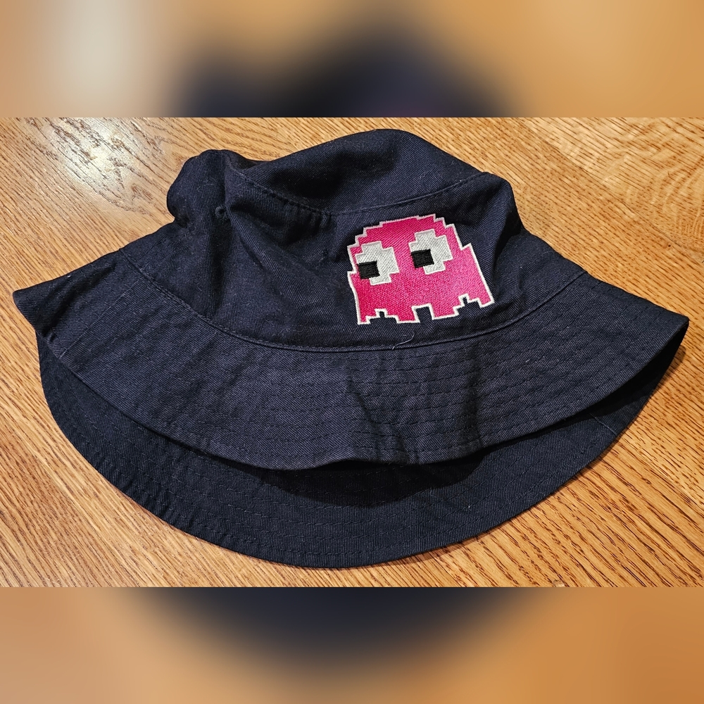 Arcade game bucket hat embroidered ghost blue pink small women large child